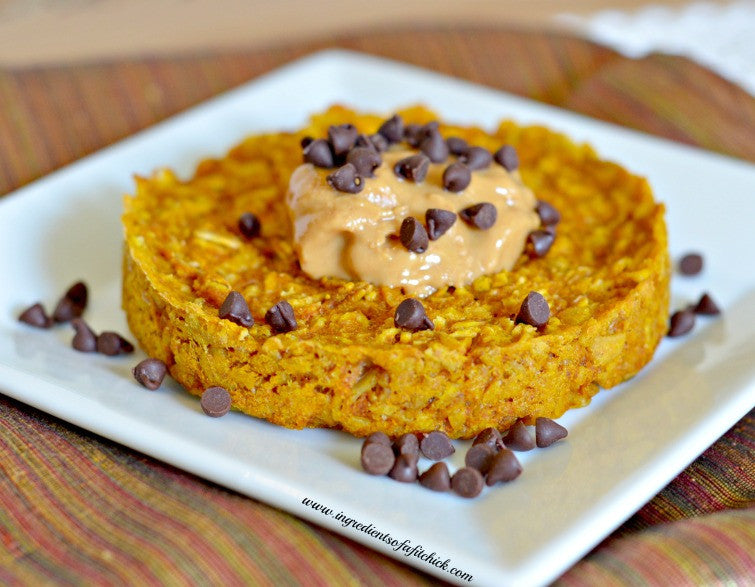 Baked Pumpkin Spice Oatmeal with Peanut Butter & Chocolate Chips