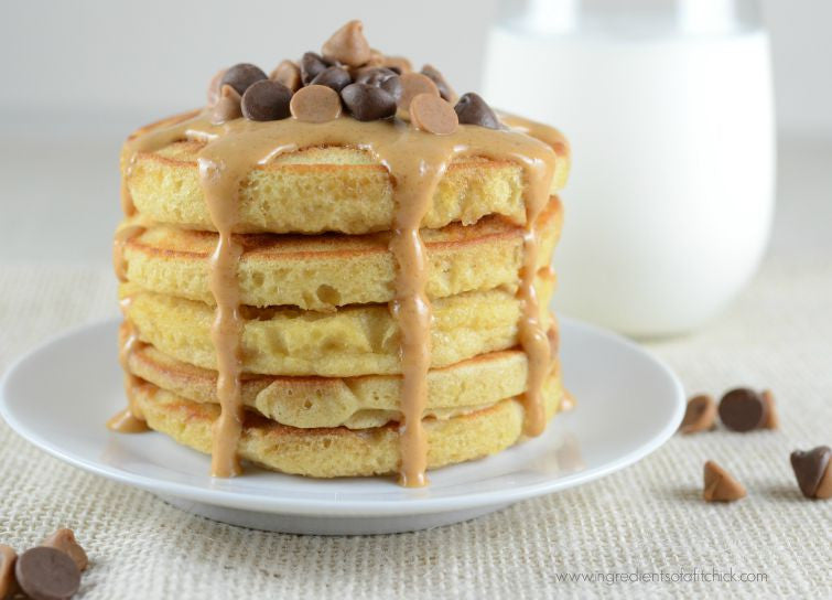 Toffee Peanut Butter Chocolate Chip Pancakes